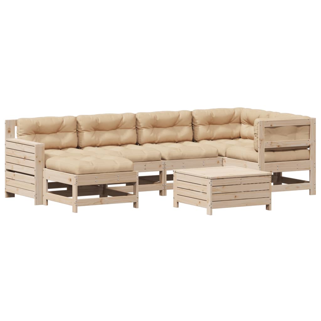vidaXL 7-delige Loungeset met kussens massief grenenhout