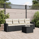 vidaXL 4-delige Loungeset met kussens poly rattan zwart