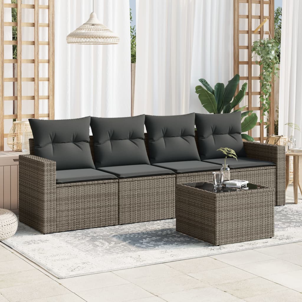 vidaXL 4-delige Loungeset met kussens poly rattan zwart