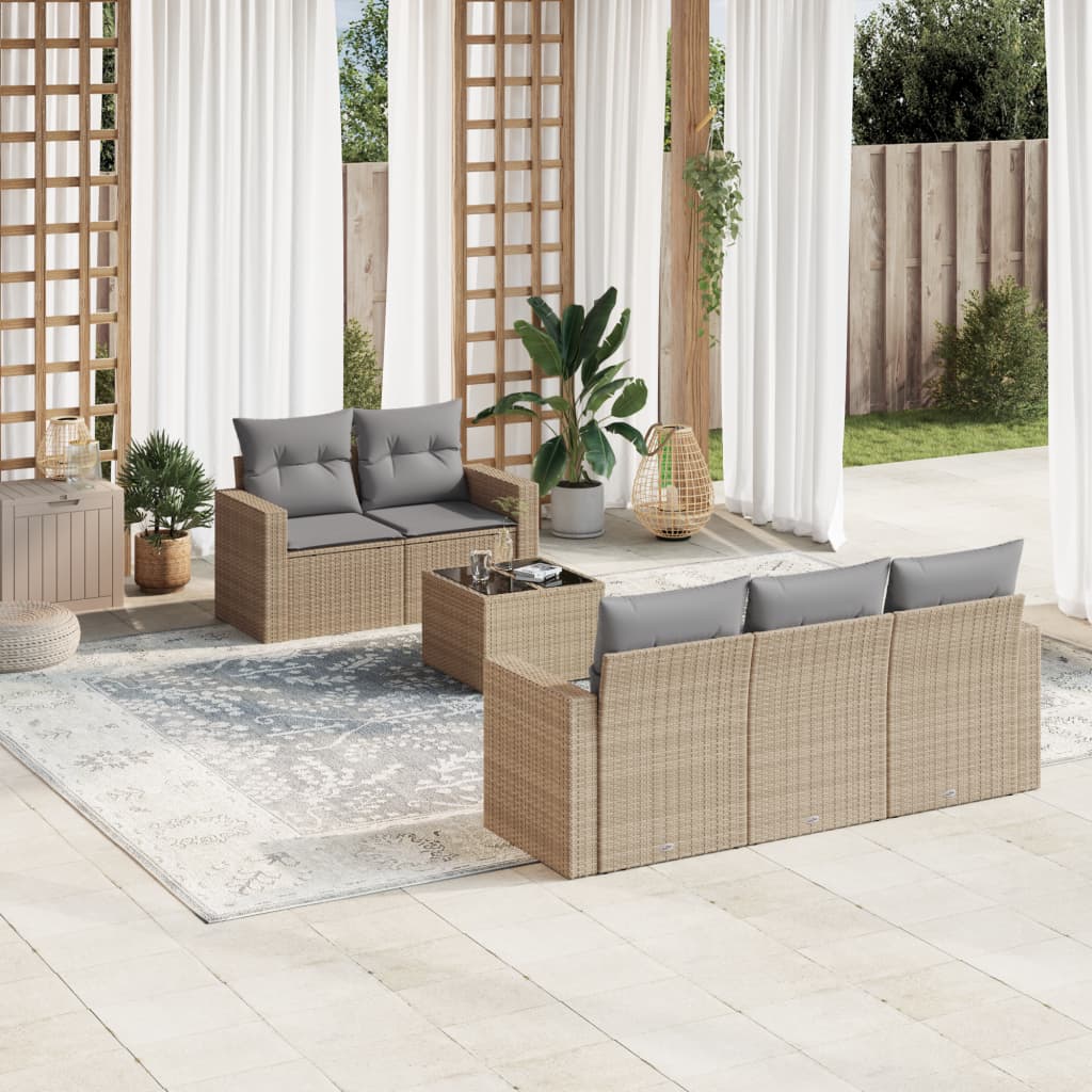 vidaXL 6-delige Loungeset met kussens poly rattan zwart