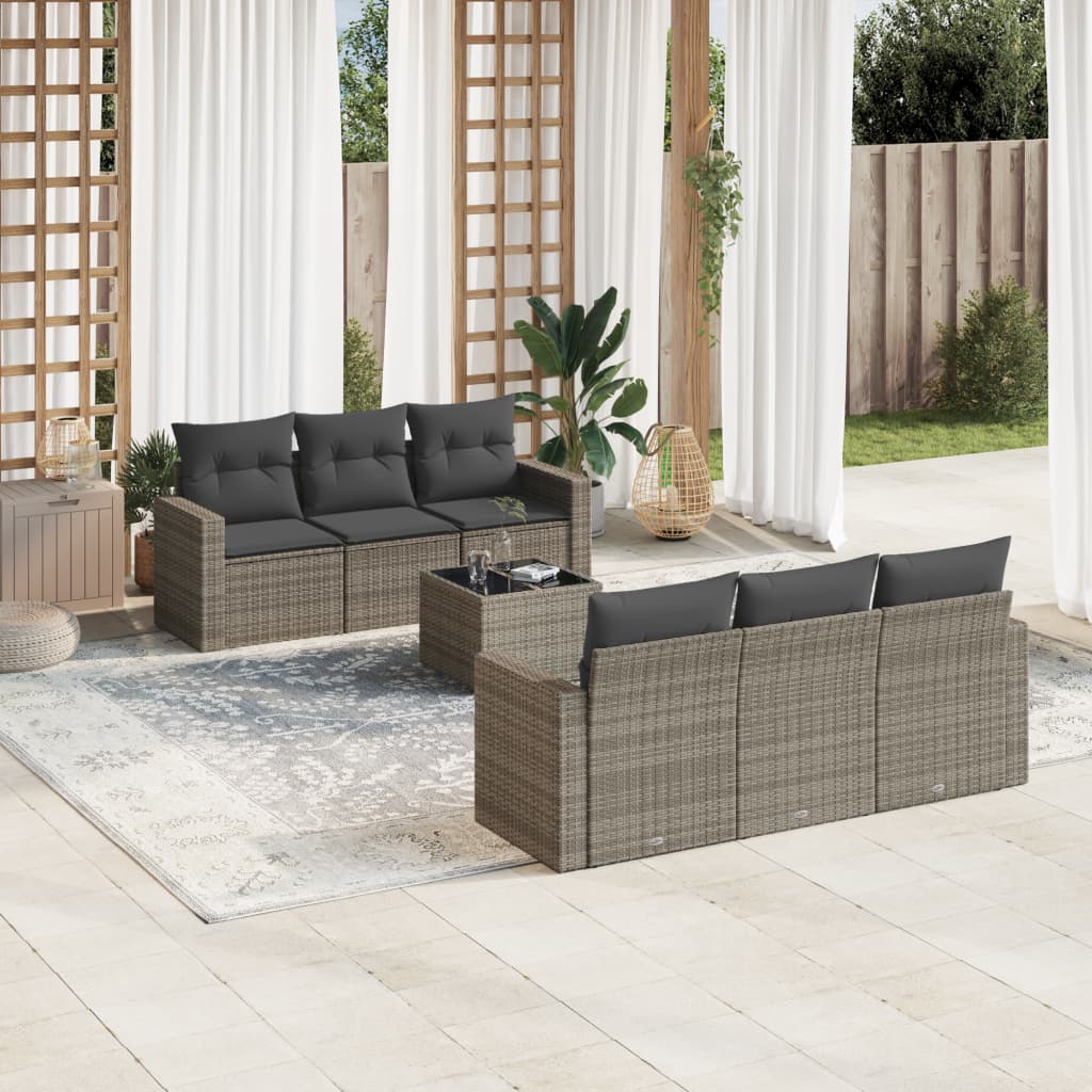 vidaXL 7-delige Loungeset met kussens poly rattan zwart