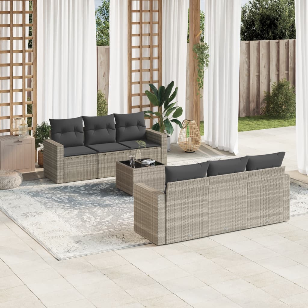 vidaXL 7-delige Loungeset met kussens poly rattan zwart