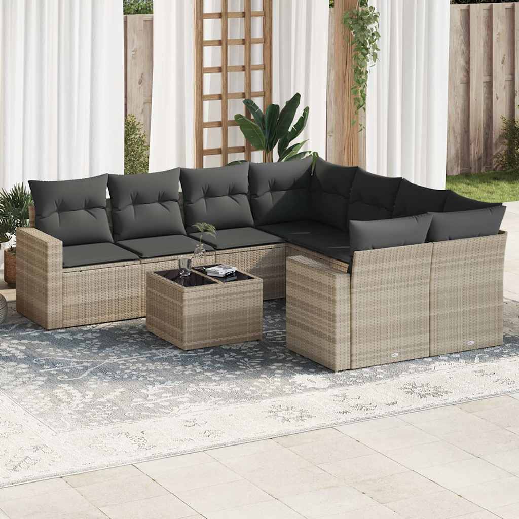 vidaXL 9-delige Loungeset met kussens poly rattan zwart