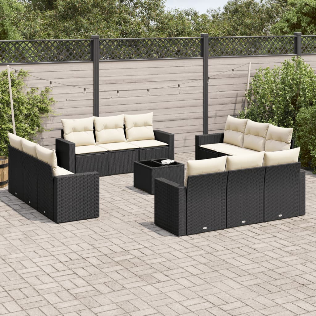 vidaXL 12-delige Loungeset met kussens poly rattan zwart