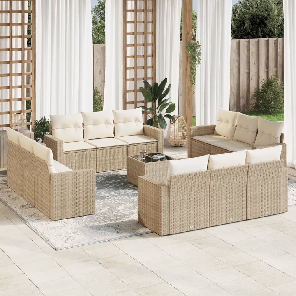 vidaXL 12-delige Loungeset met kussens poly rattan zwart