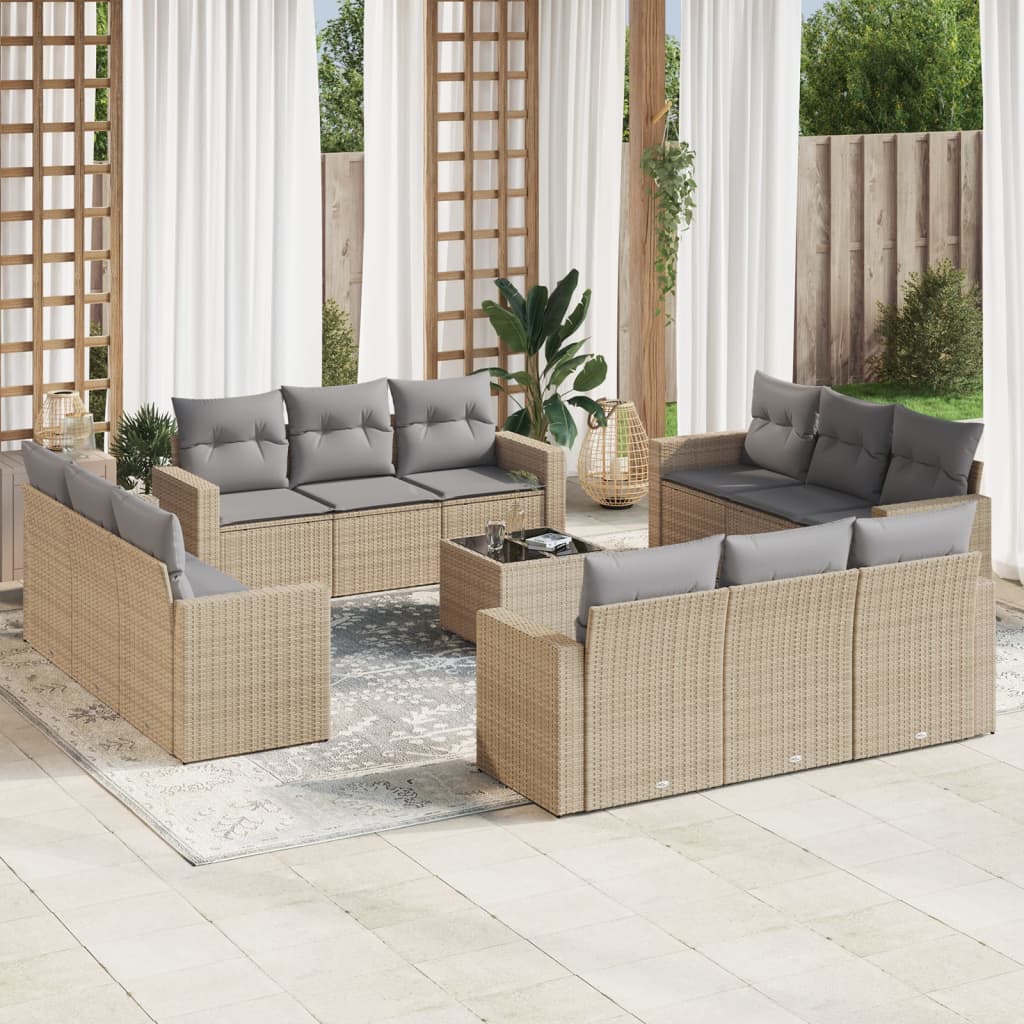 vidaXL 12-delige Loungeset met kussens poly rattan zwart
