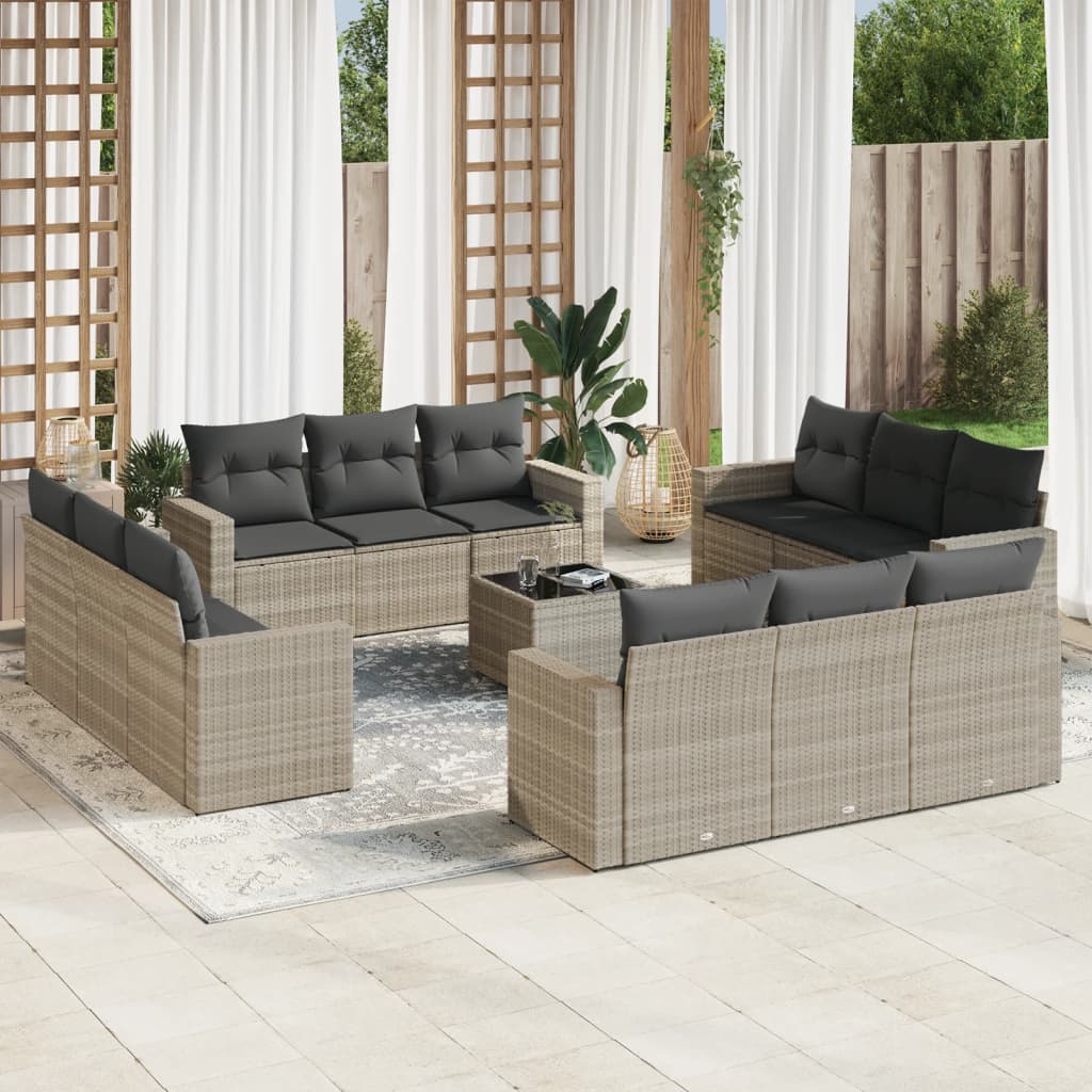 vidaXL 12-delige Loungeset met kussens poly rattan zwart