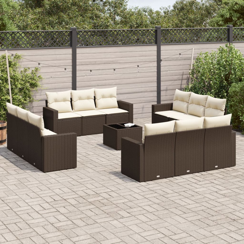 vidaXL 12-delige Loungeset met kussens poly rattan zwart