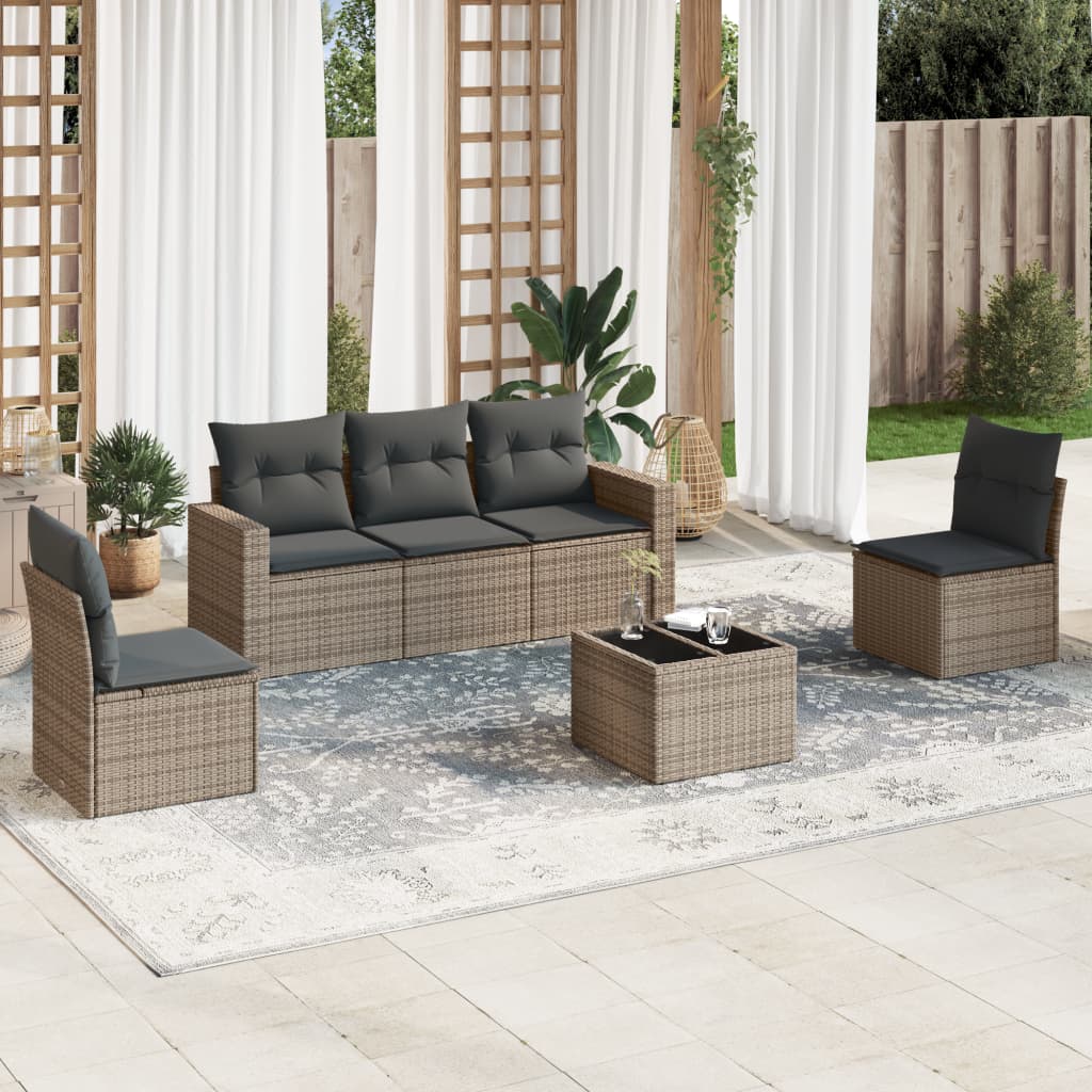 vidaXL 5-delige Loungeset met kussens poly rattan zwart