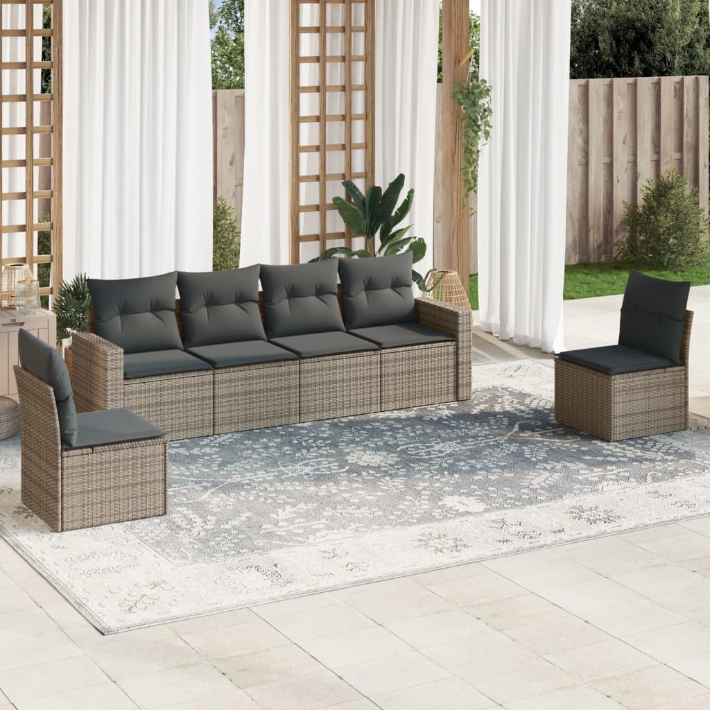 vidaXL 6-delige Loungeset met kussens poly rattan zwart