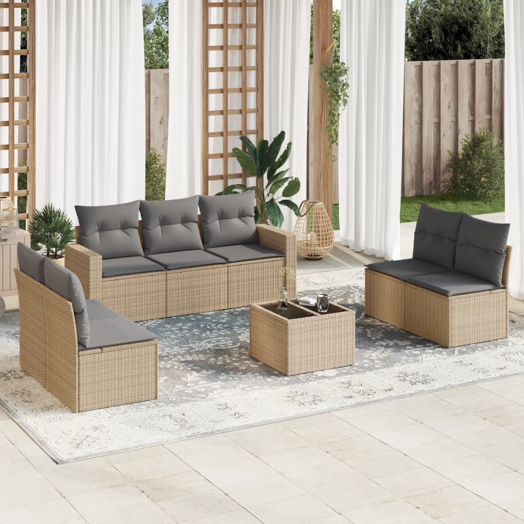 vidaXL 7-delige Loungeset met kussens poly rattan zwart
