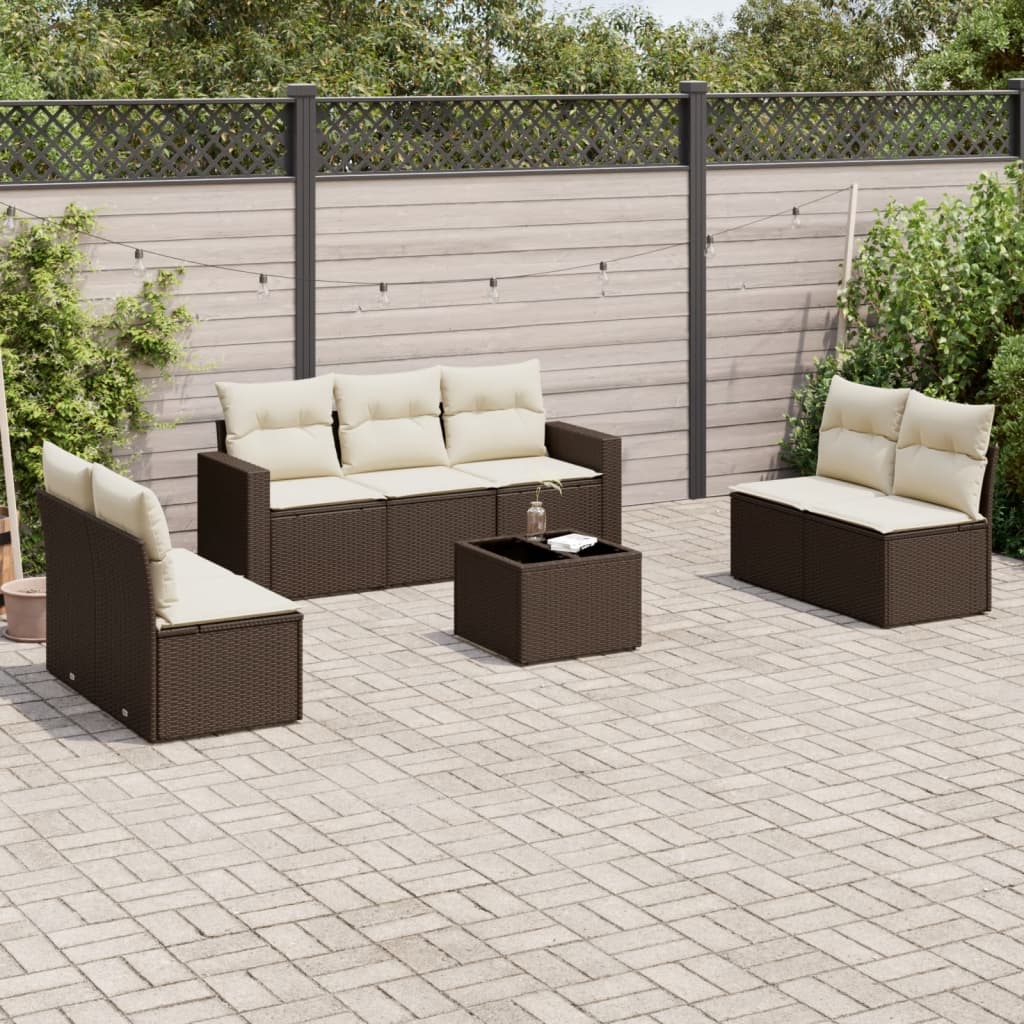 vidaXL 7-delige Loungeset met kussens poly rattan zwart
