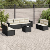 vidaXL 8-delige Loungeset met kussens poly rattan zwart