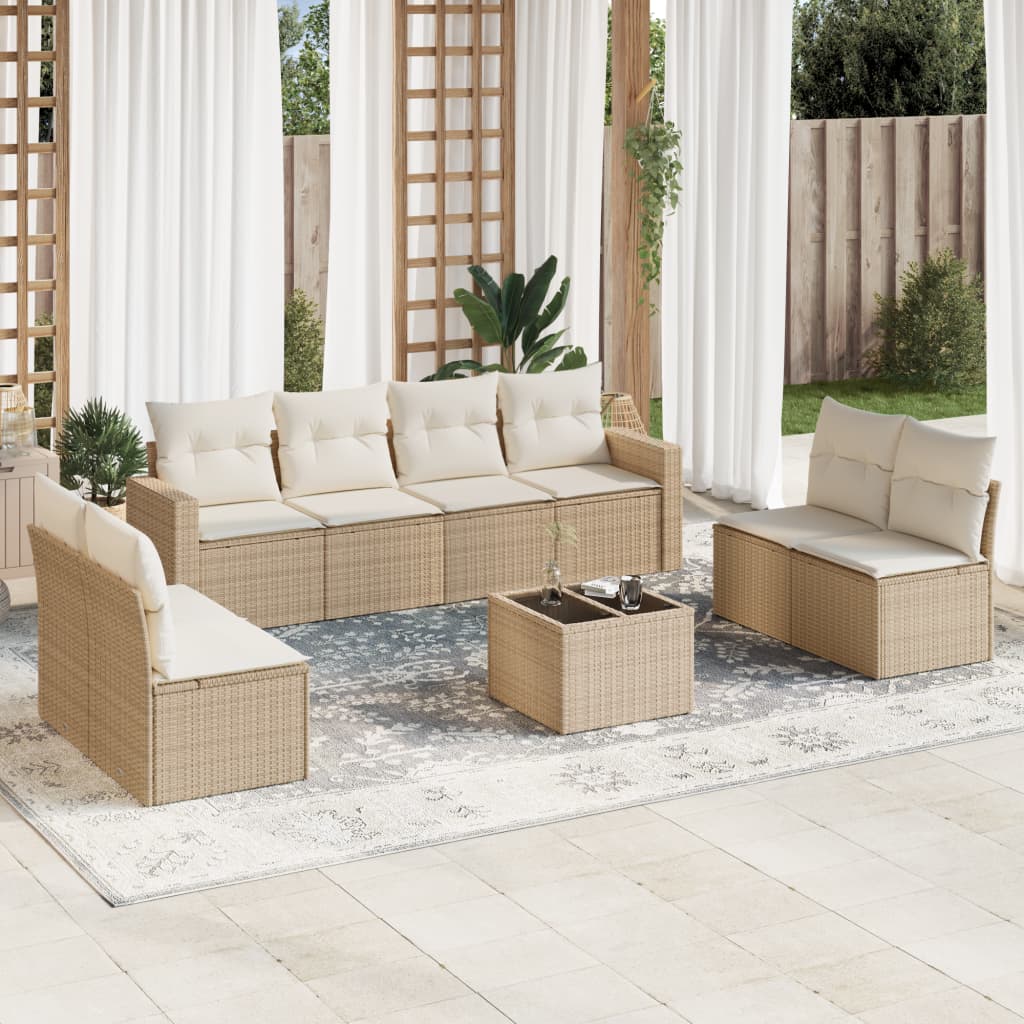 vidaXL 8-delige Loungeset met kussens poly rattan zwart