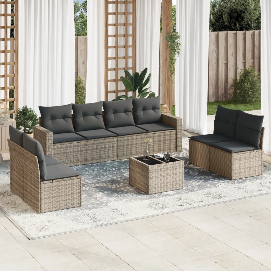 vidaXL 8-delige Loungeset met kussens poly rattan zwart