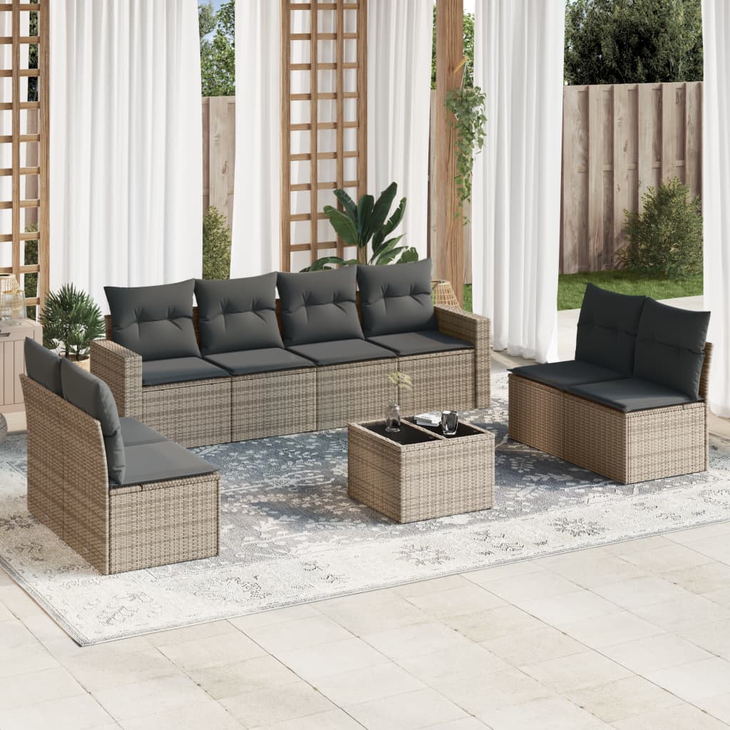 vidaXL 8-delige Loungeset met kussens poly rattan zwart