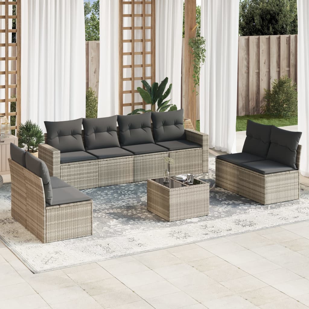 vidaXL 8-delige Loungeset met kussens poly rattan zwart