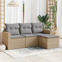 vidaXL 4-delige Loungeset met kussens poly rattan zwart