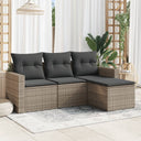 vidaXL 4-delige Loungeset met kussens poly rattan zwart