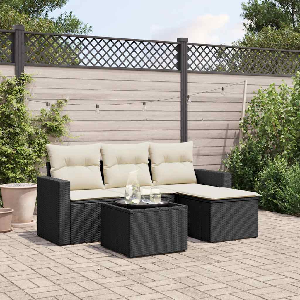 vidaXL 4-delige Loungeset met kussens poly rattan zwart