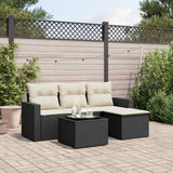 vidaXL 4-delige Loungeset met kussens poly rattan zwart
