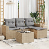 vidaXL 4-delige Loungeset met kussens poly rattan zwart