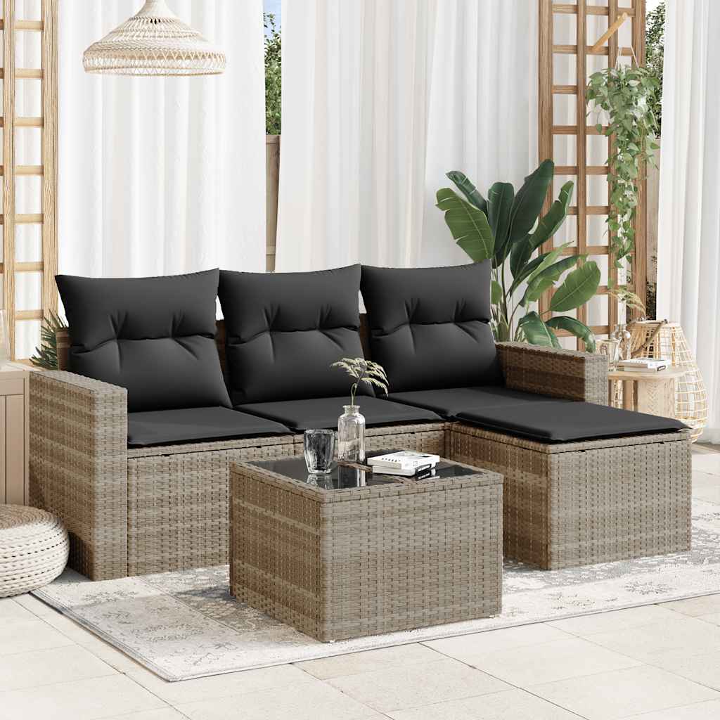 vidaXL 4-delige Loungeset met kussens poly rattan zwart