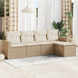 vidaXL 5-delige Loungeset met kussens poly rattan zwart