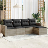 vidaXL 5-delige Loungeset met kussens poly rattan zwart