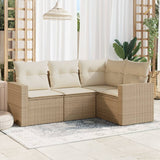 vidaXL 4-delige Loungeset met kussens poly rattan zwart