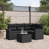 vidaXL 4-delige Loungeset met kussens poly rattan zwart