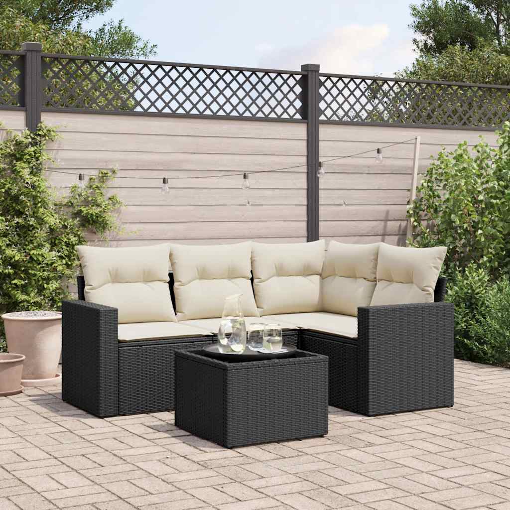 vidaXL 4-delige Loungeset met kussens poly rattan zwart