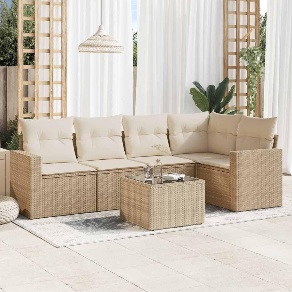 vidaXL 5-delige Loungeset met kussens poly rattan zwart