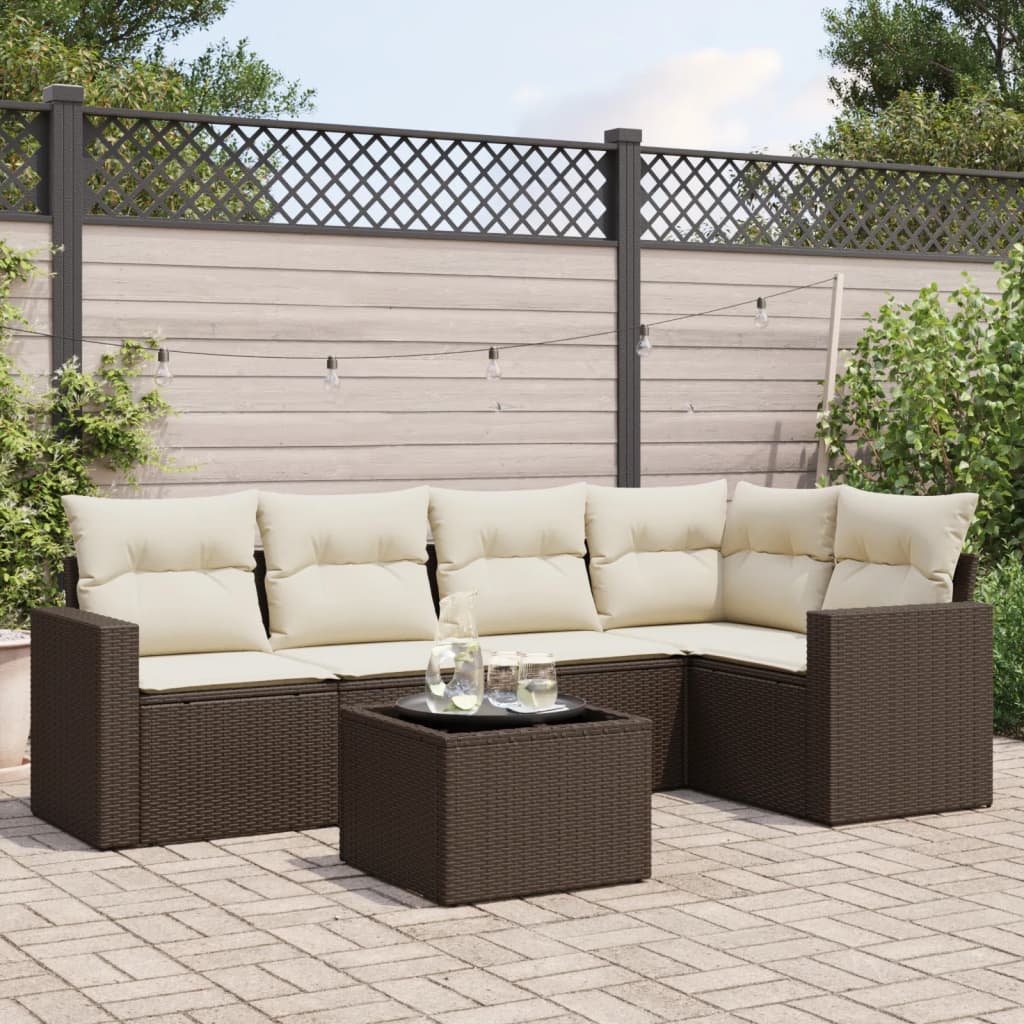 vidaXL 5-delige Loungeset met kussens poly rattan zwart