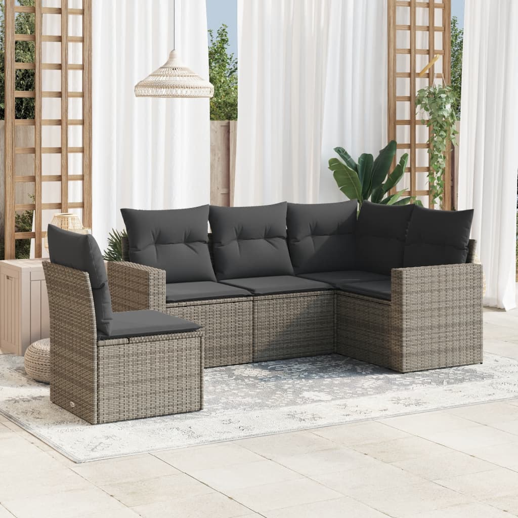 vidaXL 5-delige Loungeset met kussens poly rattan zwart