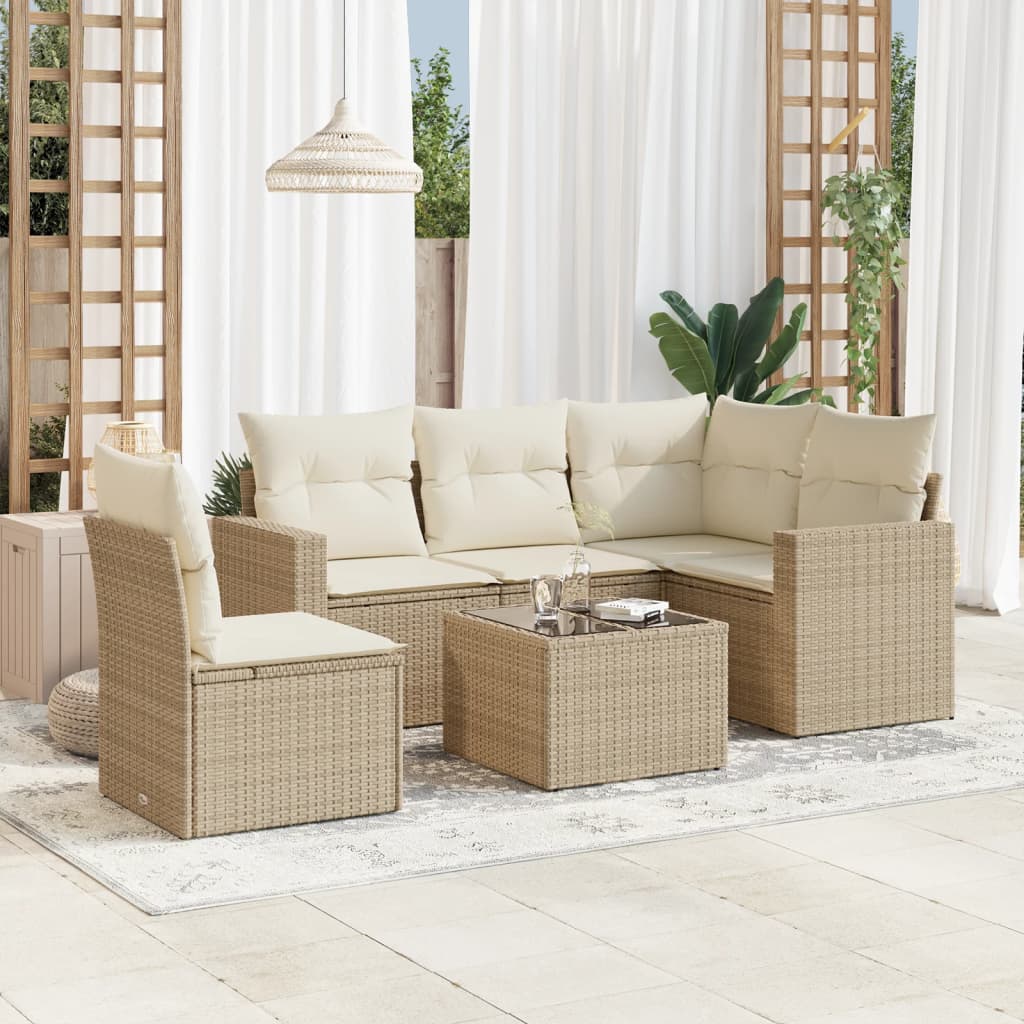 vidaXL 5-delige Loungeset met kussens poly rattan zwart