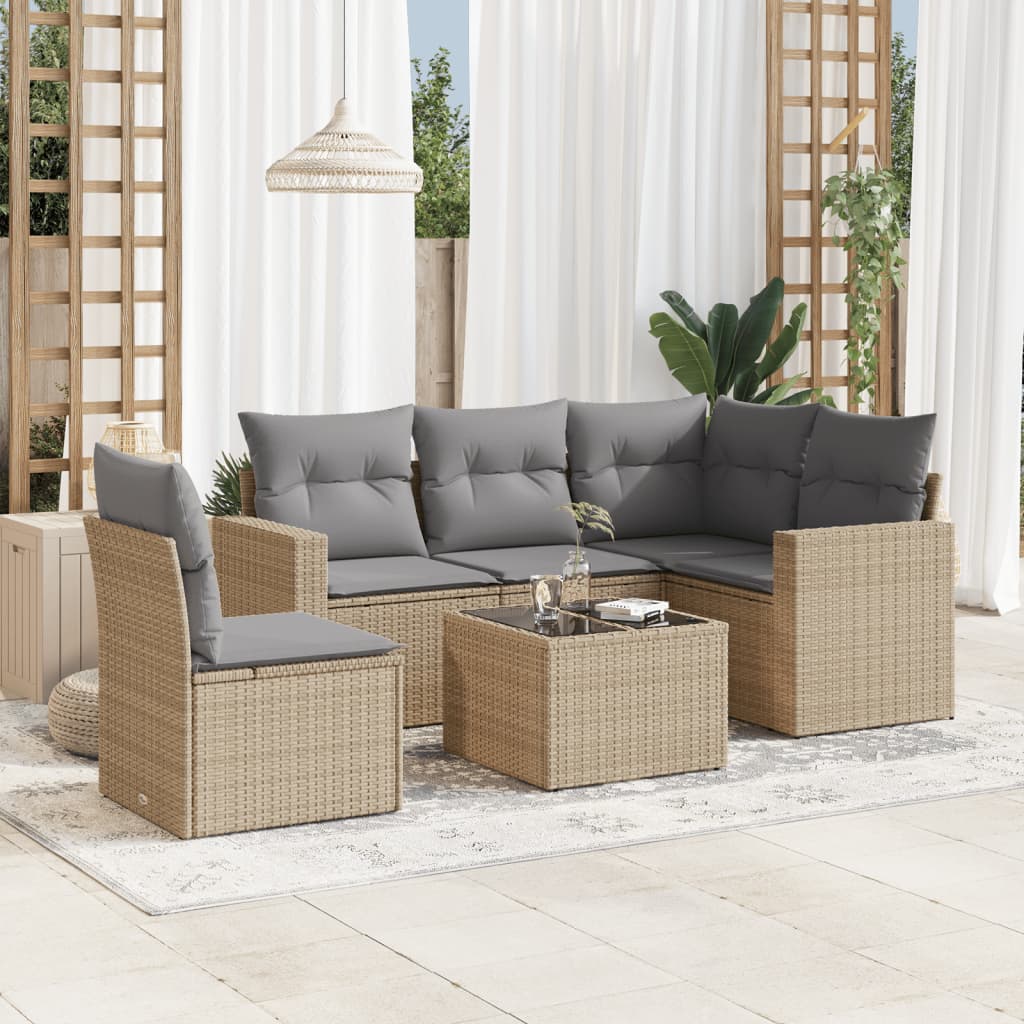 vidaXL 5-delige Loungeset met kussens poly rattan zwart