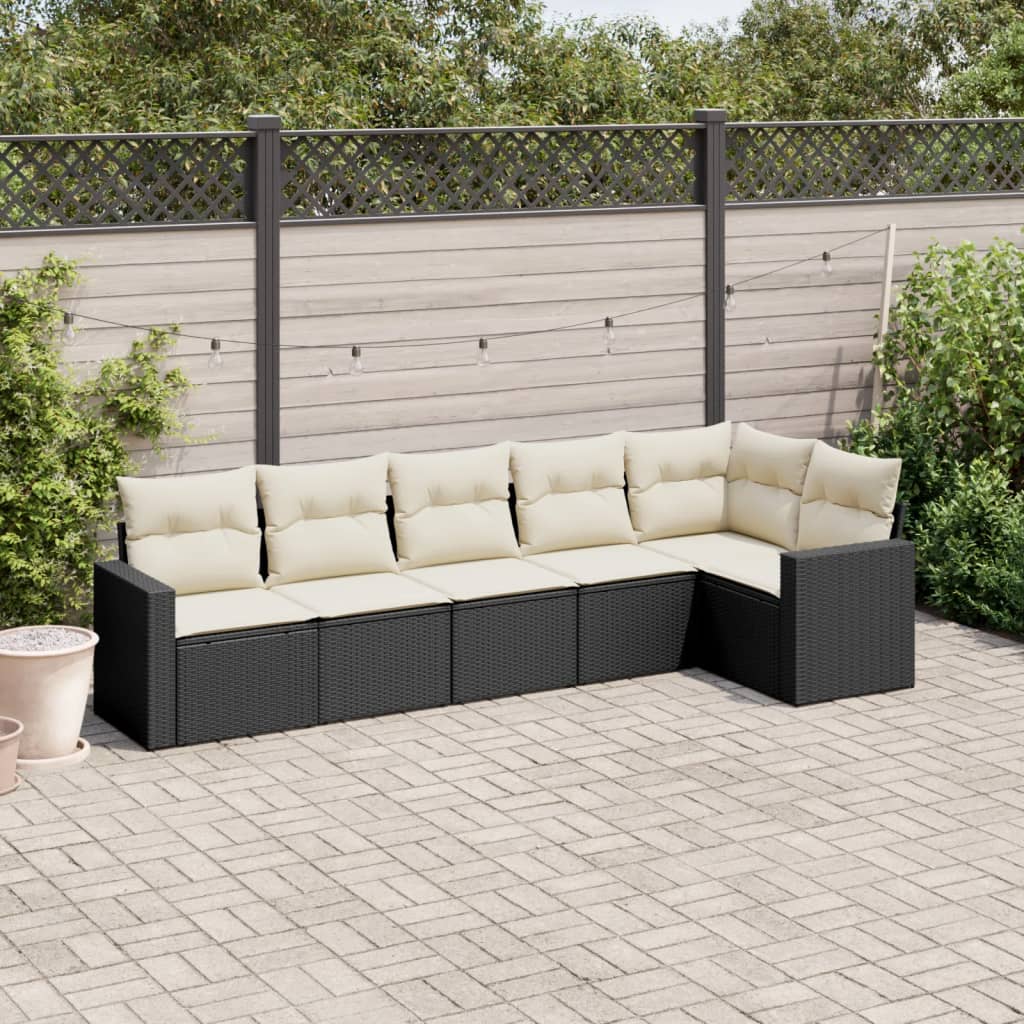 vidaXL 6-delige Loungeset met kussens poly rattan zwart