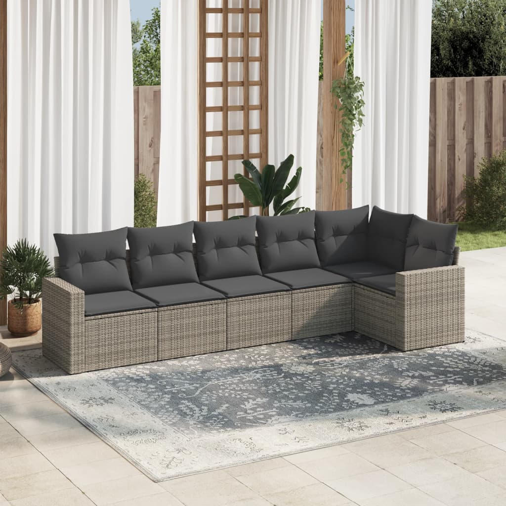 vidaXL 6-delige Loungeset met kussens poly rattan zwart