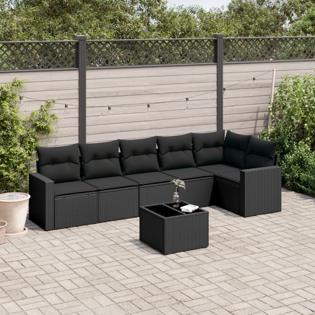 vidaXL 6-delige Loungeset met kussens poly rattan zwart