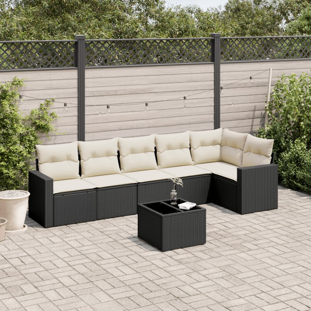 vidaXL 6-delige Loungeset met kussens poly rattan zwart