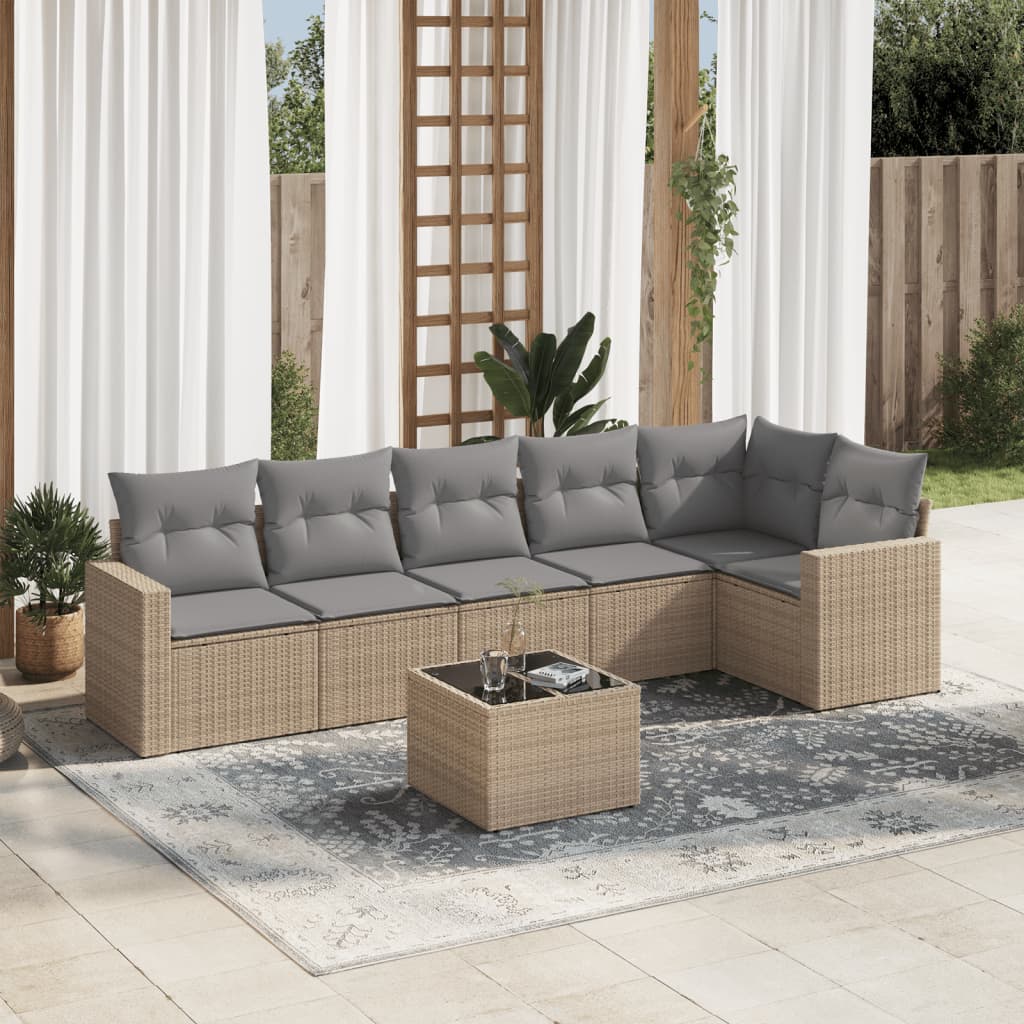vidaXL 6-delige Loungeset met kussens poly rattan zwart