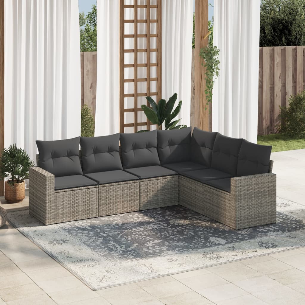 vidaXL 6-delige Loungeset met kussens poly rattan zwart
