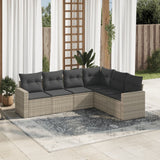 vidaXL 6-delige Loungeset met kussens poly rattan zwart