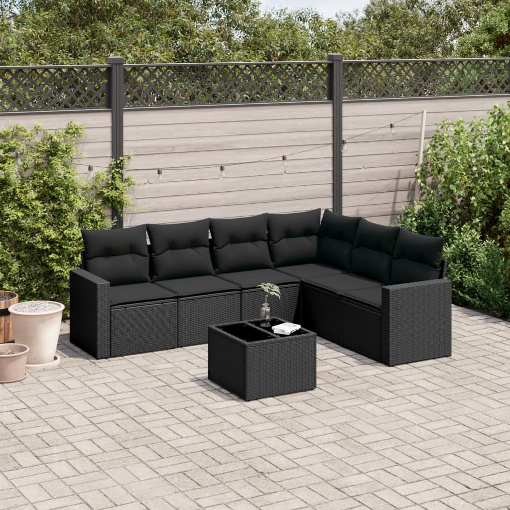 vidaXL 6-delige Loungeset met kussens poly rattan zwart
