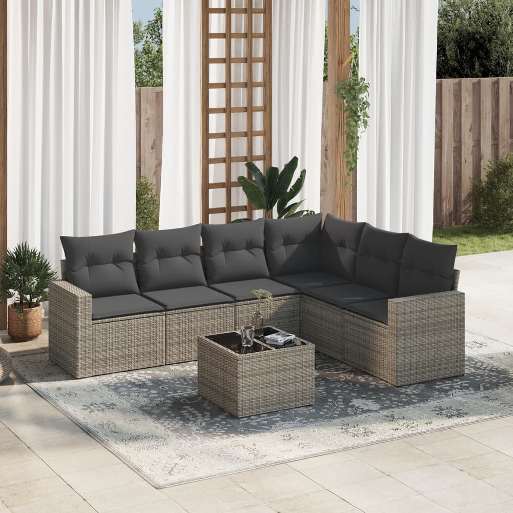 vidaXL 6-delige Loungeset met kussens poly rattan zwart