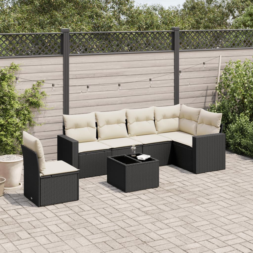 vidaXL 6-delige Loungeset met kussens poly rattan zwart