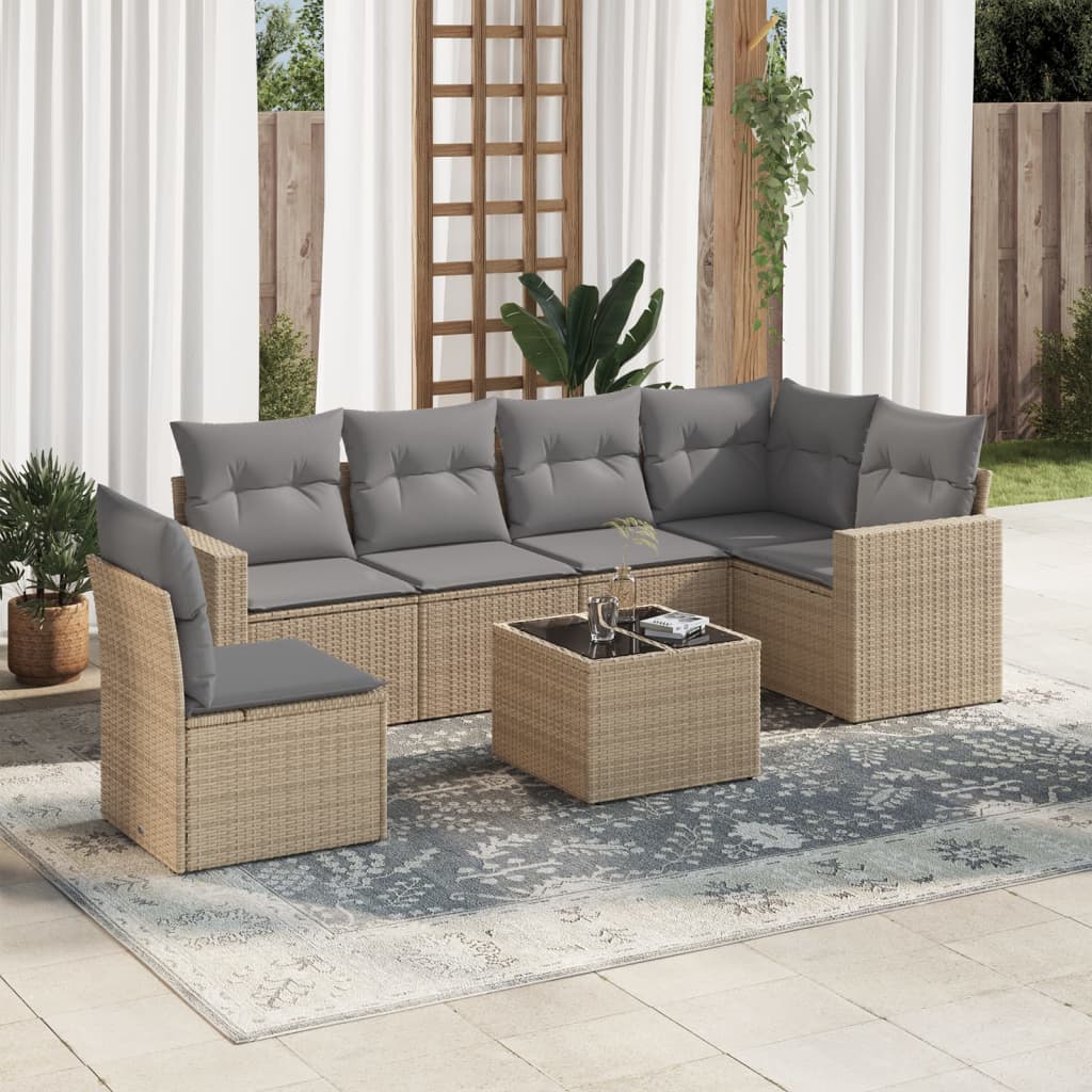 vidaXL 6-delige Loungeset met kussens poly rattan zwart