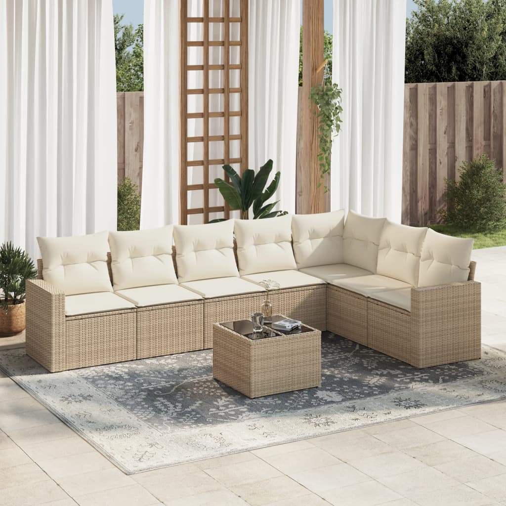 vidaXL 7-delige Loungeset met kussens poly rattan zwart