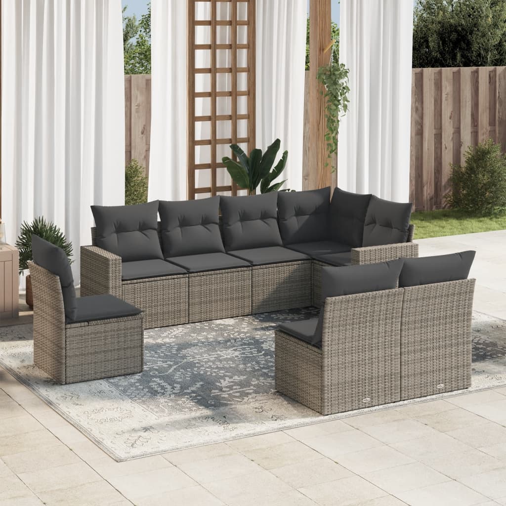 vidaXL 8-delige Loungeset met kussens poly rattan zwart